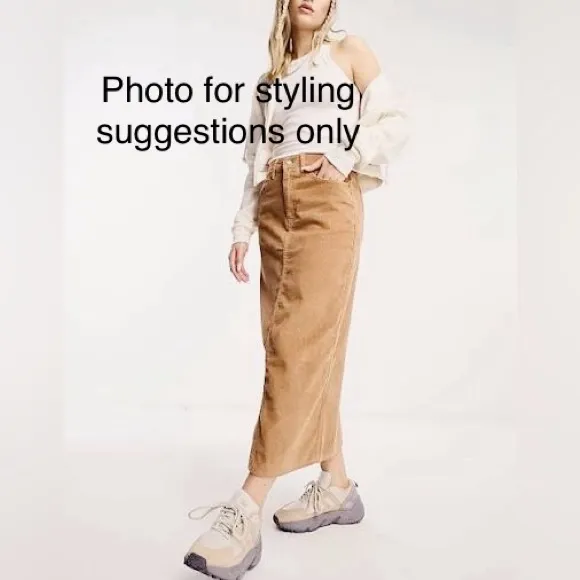 Vintage 90s Y2K Eddie Bauer long maxi Corduroy Cord Utility Skirt Tan womens 12 - Image 11