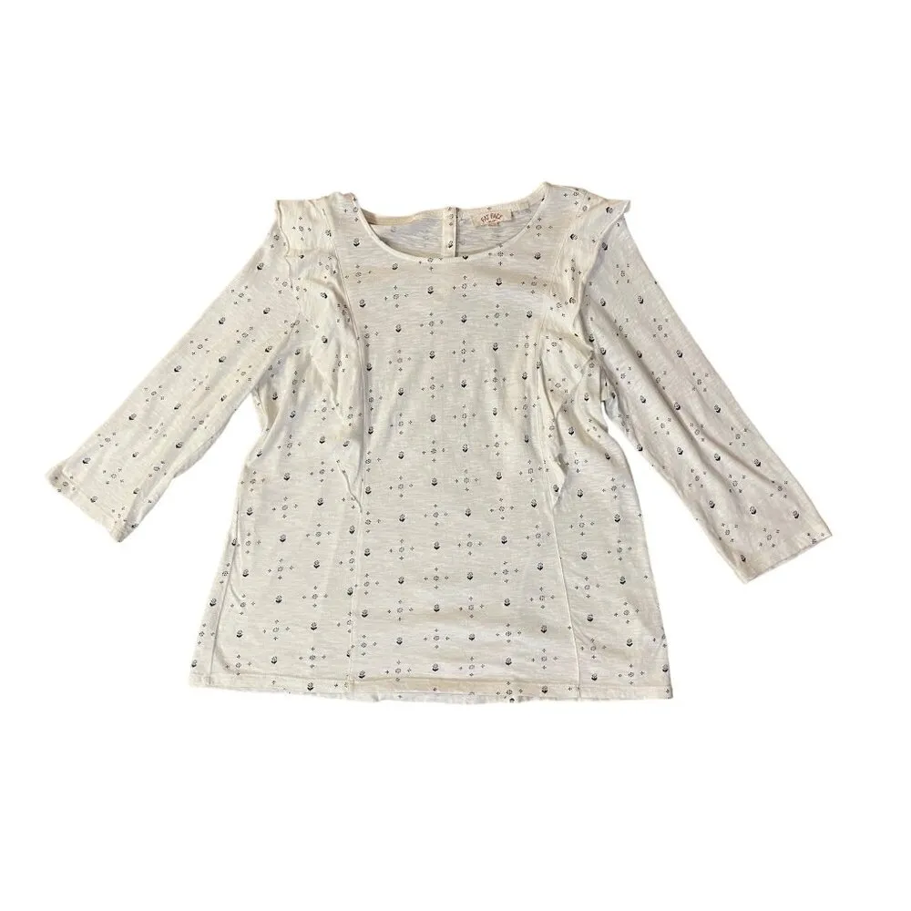 Fat Face Top Womens 10 Used Cream Blue Pullover Ruffle - Image 5