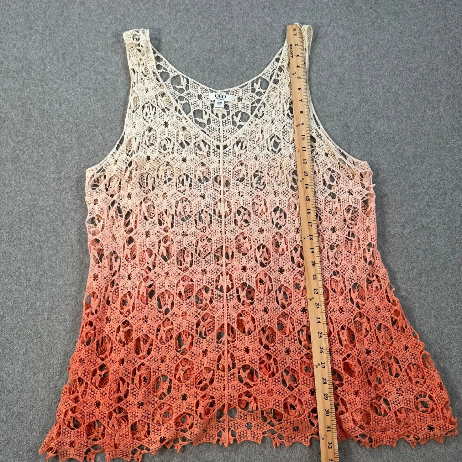 Cato Ombre Crochet Sleeveless Tank Top Women's 26/28W Pink White Open Knit Beach - Image 4