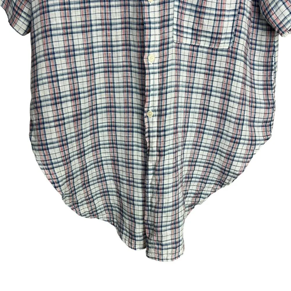 CP Shades Shirt Womens M Plaid Short Sleeve Button Up Tie Front Top 100% Linen - Image 4