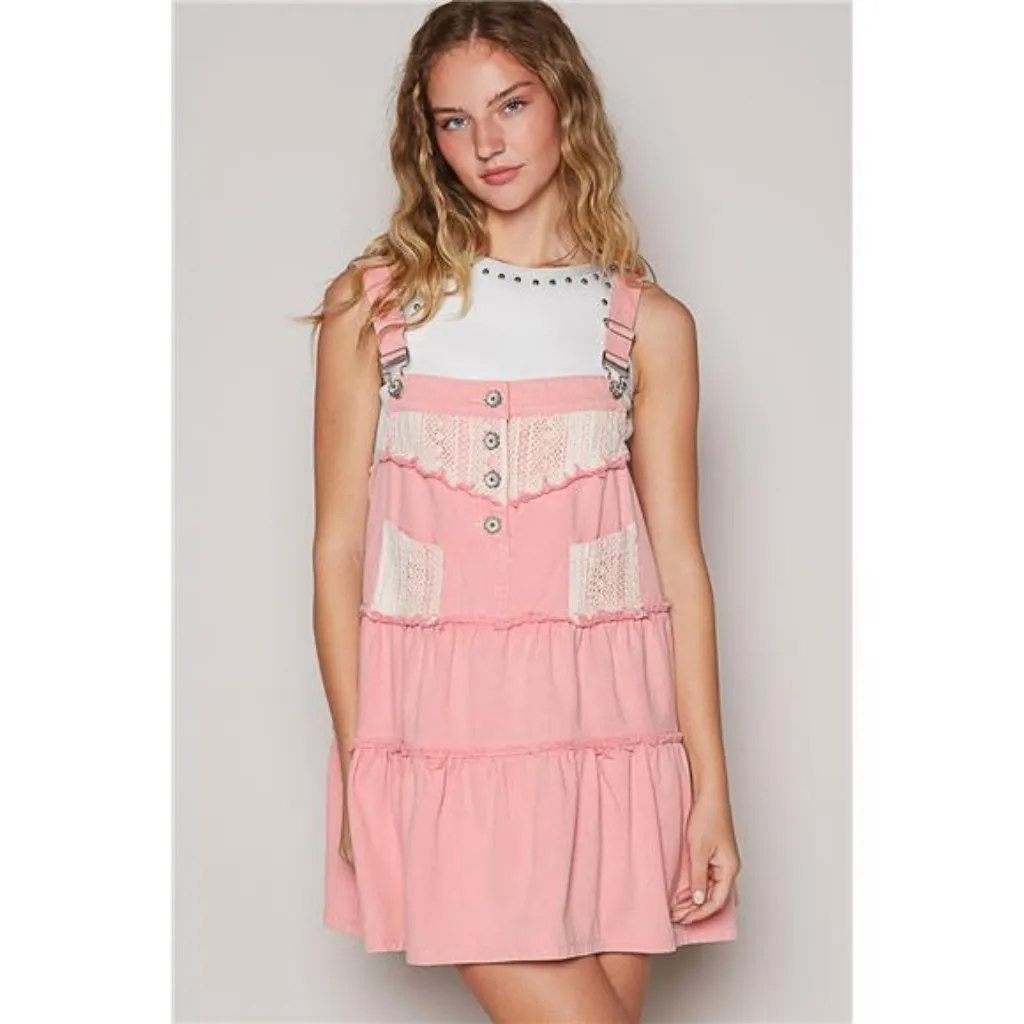 nwt‎ POL Lace Patchwork Detail Denim Overall Dress - Image 2