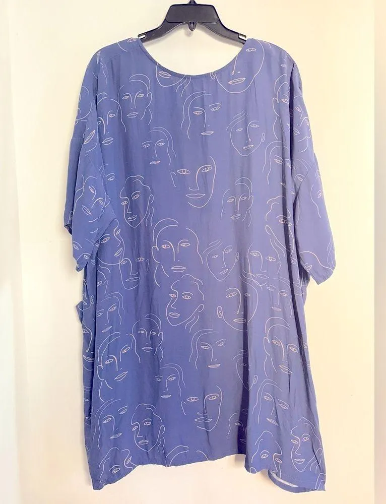 Corey Lynn Calter Blue Cream Selena Portrait Face Print Oversized Mini Dress OS Size undefined - Image 10