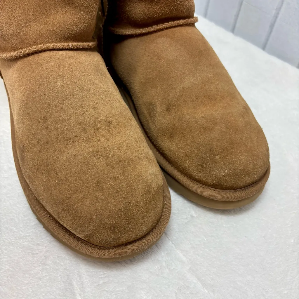 UGG CLASSIC MINI BAILEY BOW PUNK PLAID CHESTNUT BOOTS Vibrant Fur Lining Size 9 - Image 3