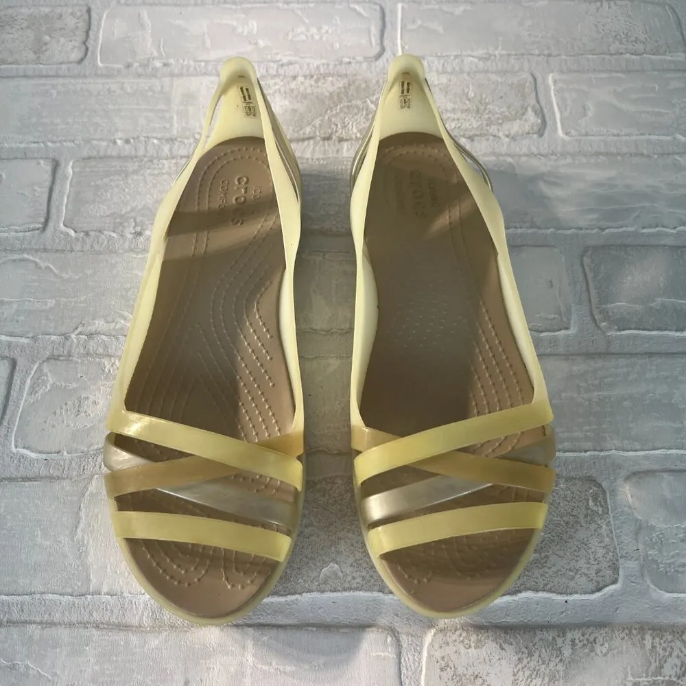 Crocs Flats Sandals Women 10 Jelly Creamy Yellow Slip On Strappy Open Toe Cutout - Image 7