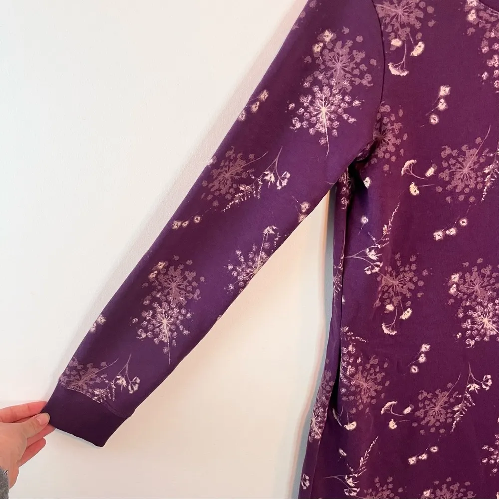 Lands End Sweatshirt Dress Serious Sweats Mock Neck Purple Floral Mulberry - Image 4