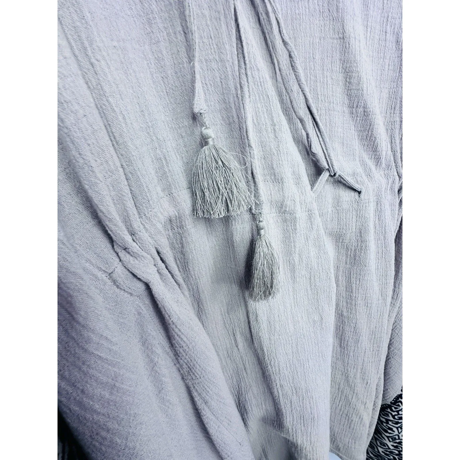 Garnet Hill Embroidered Kaftan Swim Cover Up Size Sm Beige Black Drawcord Tassel - Image 7