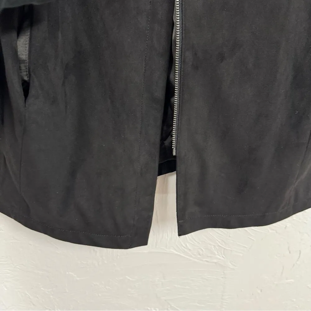 H By Halston Black Faux Suede Full Zip Long Line Duster Jacket Women’s 10 Preppy - Image 4