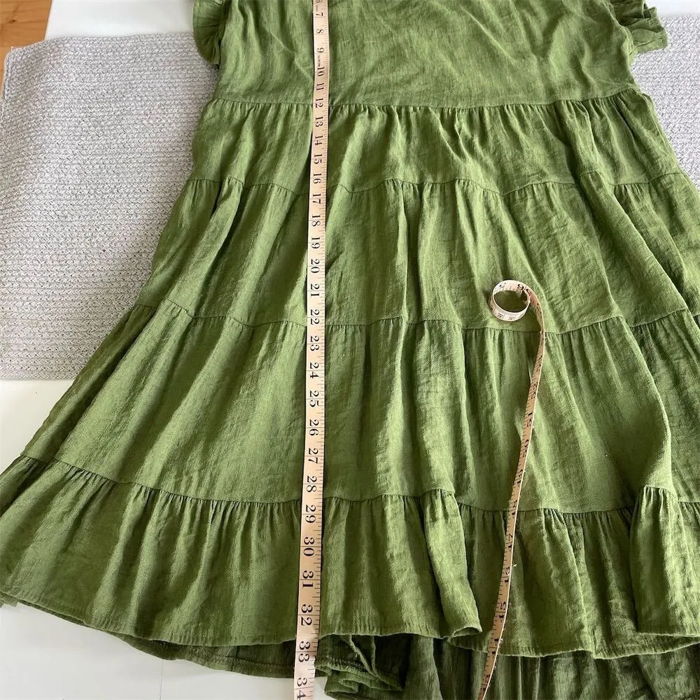 MIHOLL Green Tiered Mini Dress Size Small Knee Length Casual Short Sleeve - Image 10