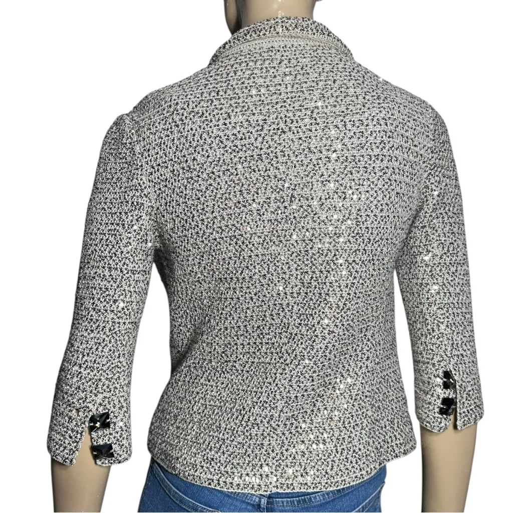 IISLI Women’s Size S P Beige Silver Sequin Open Sweater Cardigan Jacket Tan - Image 5