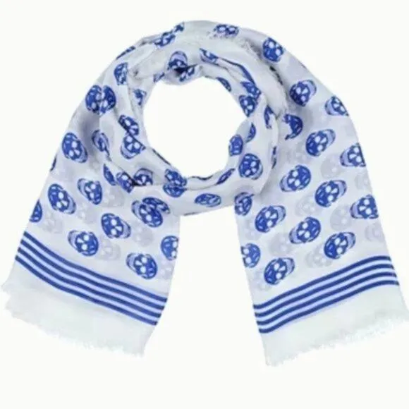 Alexander McQueen skull print wraparound-style scarf blue and white - Image 1