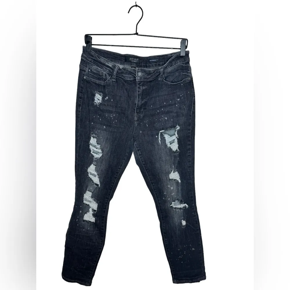 Judy Blue Distressed Boyfriend Fit Jeans Size 31 Black Bleach Splatter - Image 3