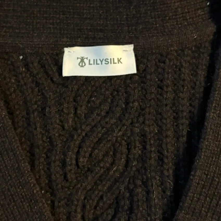 Lilysilk L Oversized Ribbed Knit Cardigan Sweater Chunky Espresso Wool Cashmere Brown Size L - Image 6