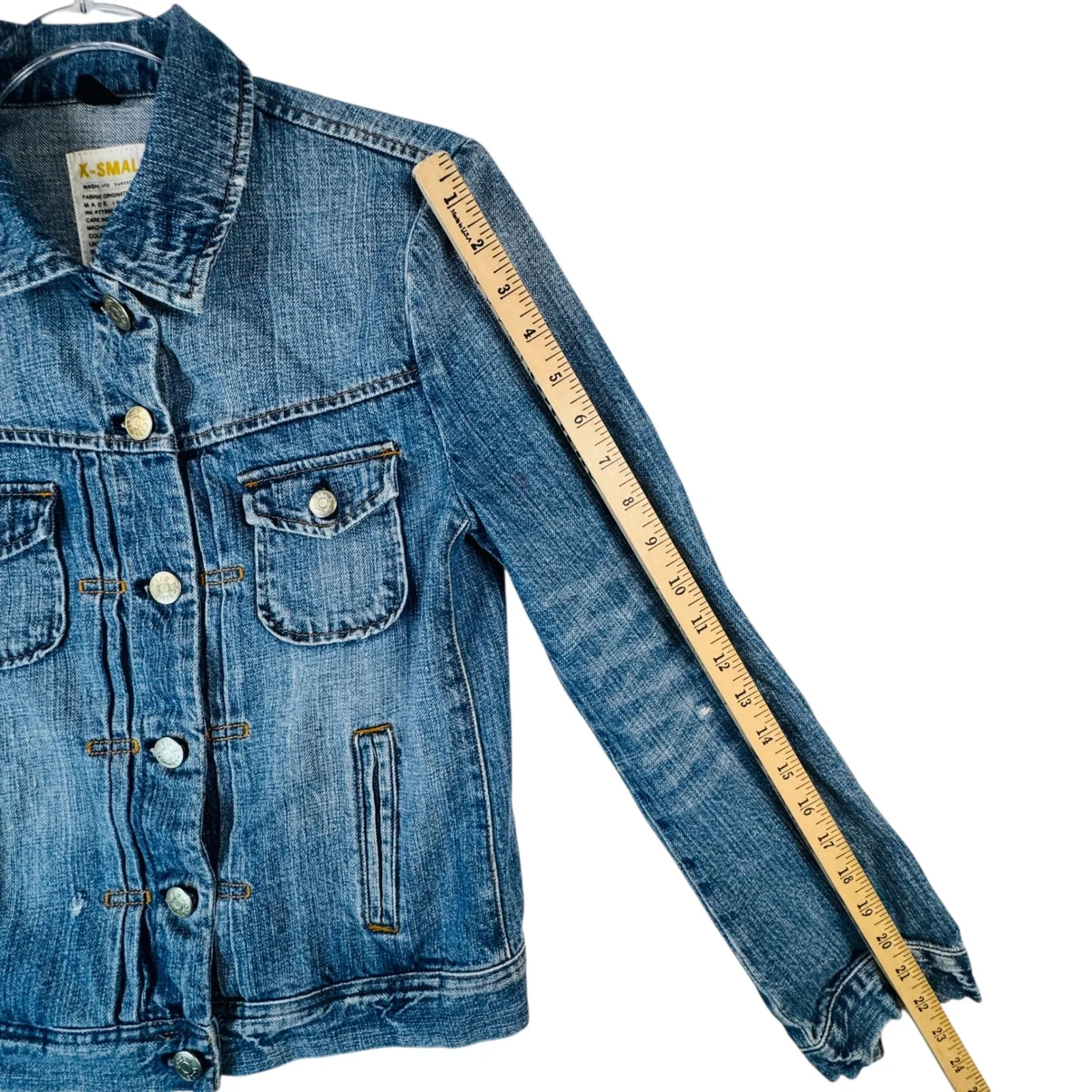 J.Crew Classic Denim Trucker Jacket ATQ‎ Sanded Blue XS Moto Grunge Rock Capsule - Image 8