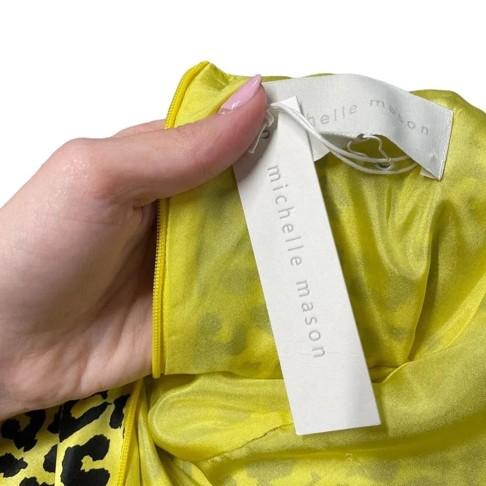 Michelle Mason  Strappy Mini‎ Dress Neon Yellow Leopard Print Size 10 - Image 12