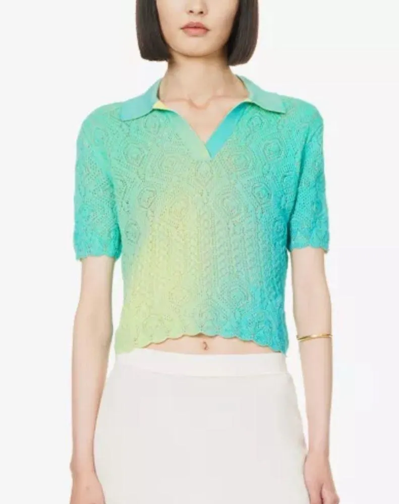 Simkhai Thelma Crochet Cotton Top In Capri Ombre Blue - Image 2