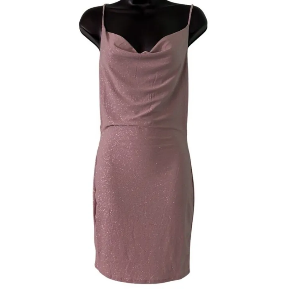 Triple Seven Pink Taupe Sparkling Mini Cocktail Party Cross Back Dress Sz Small - Image 3