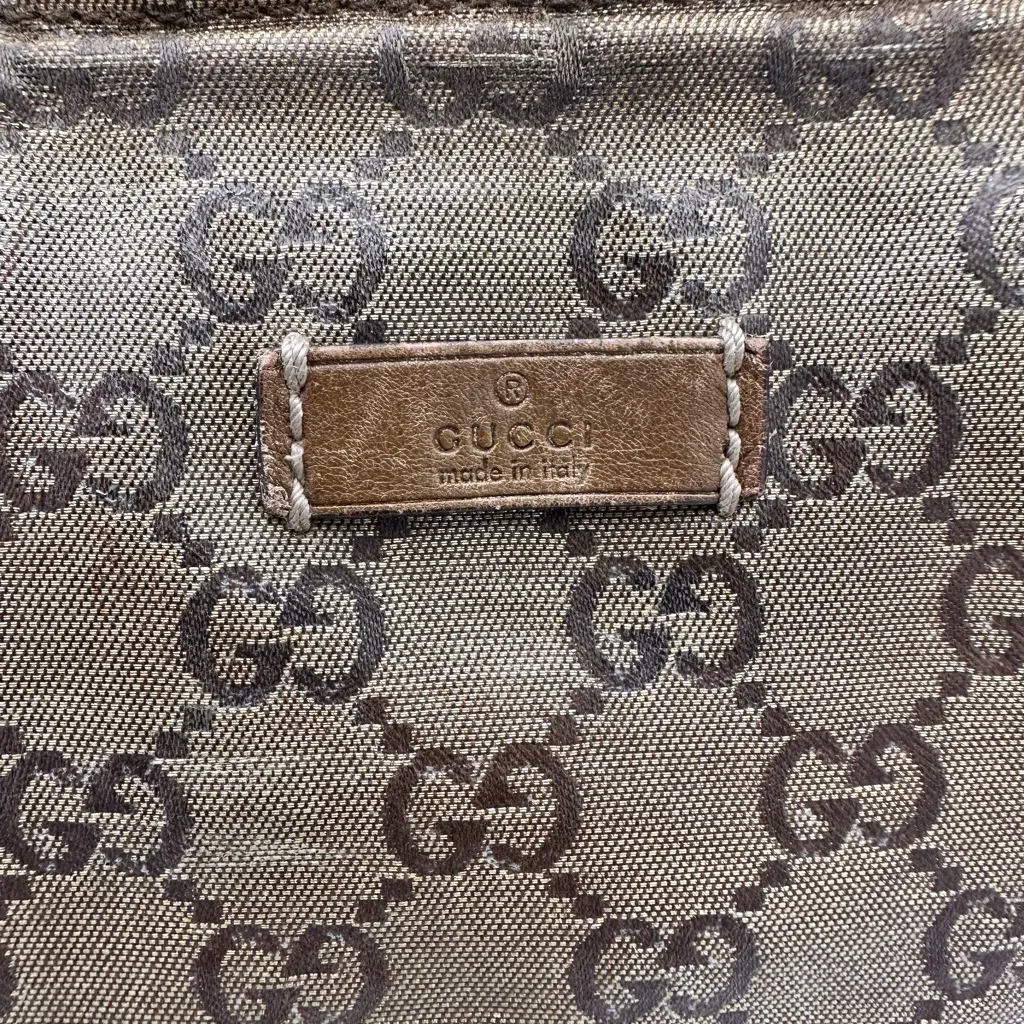 GUCCI GG Crystal Small Tote Bag Gold Gray Brown - Image 7