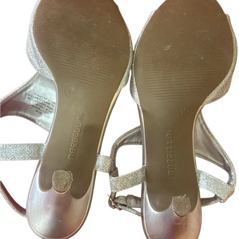 Silver Glittery Heeled Sandals with T-Strap - Image 4