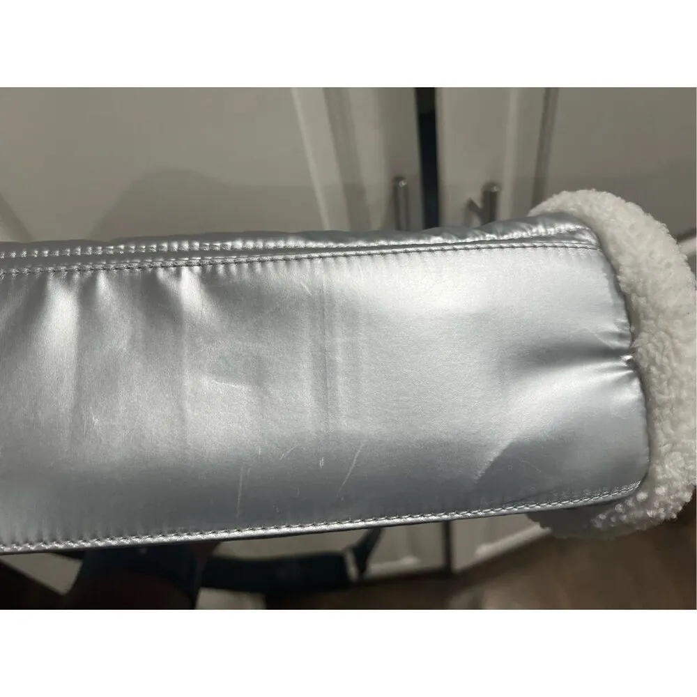 PAJAR Quilted Tote Bag Faux Fur Trim Black Shoulder Purse Winter Style Silver - Image 9