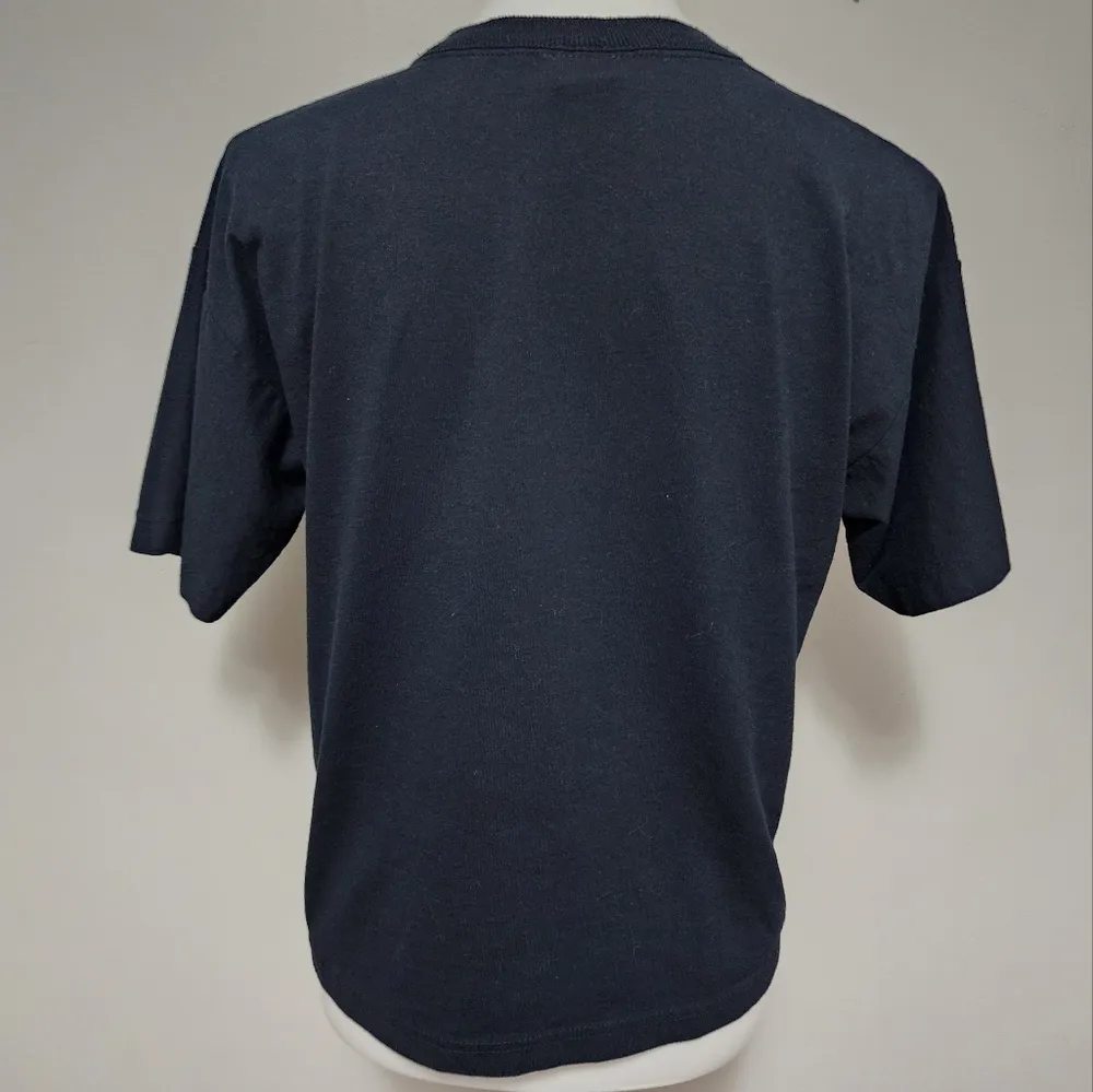 Vintage Mad In America 90s Black Floral Graphic Cropped Tee Size Small - Image 4