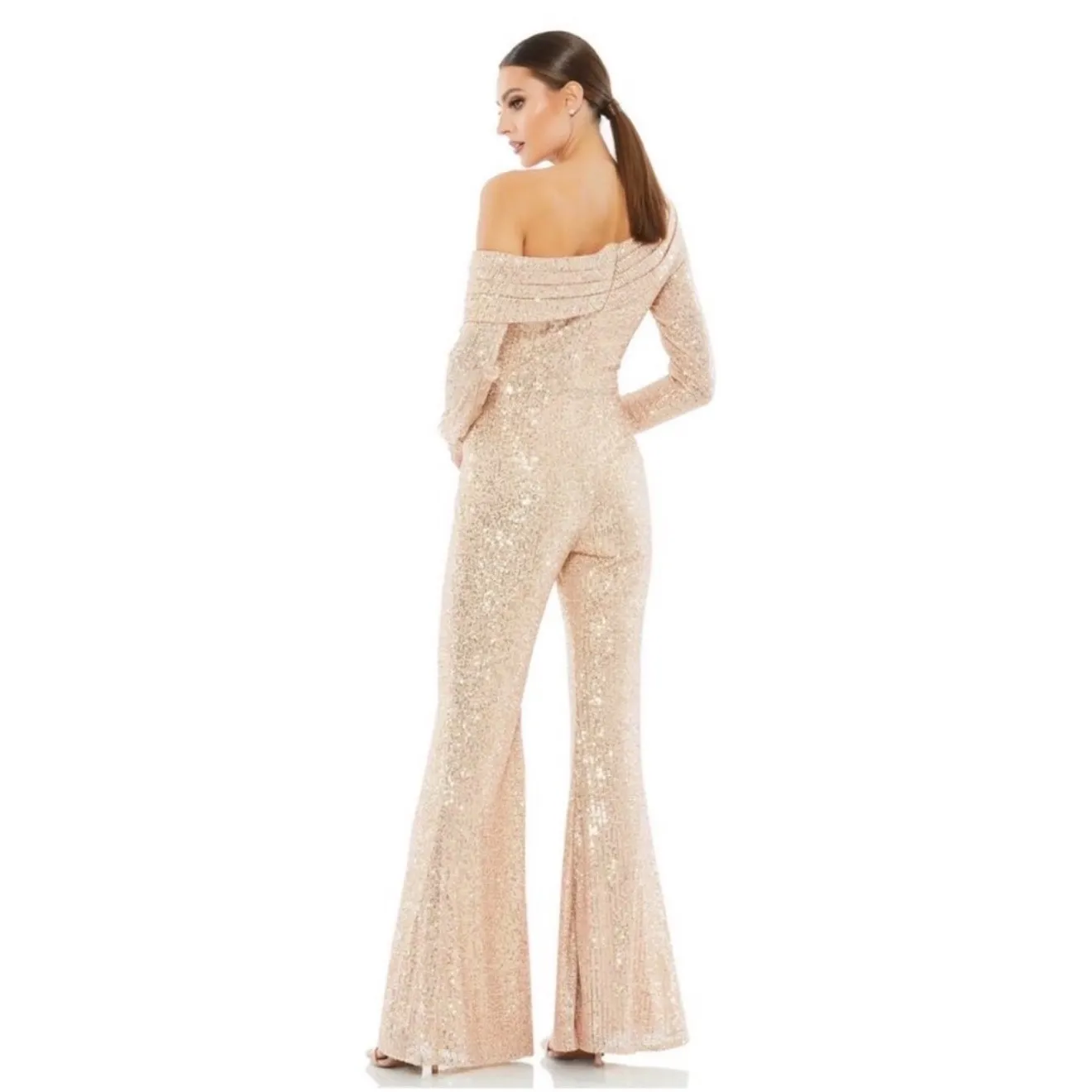 Mac Duggal 26596 Rose Gold Sequin Off-Shoulder Jumpsuit  Size 4 - Image 2