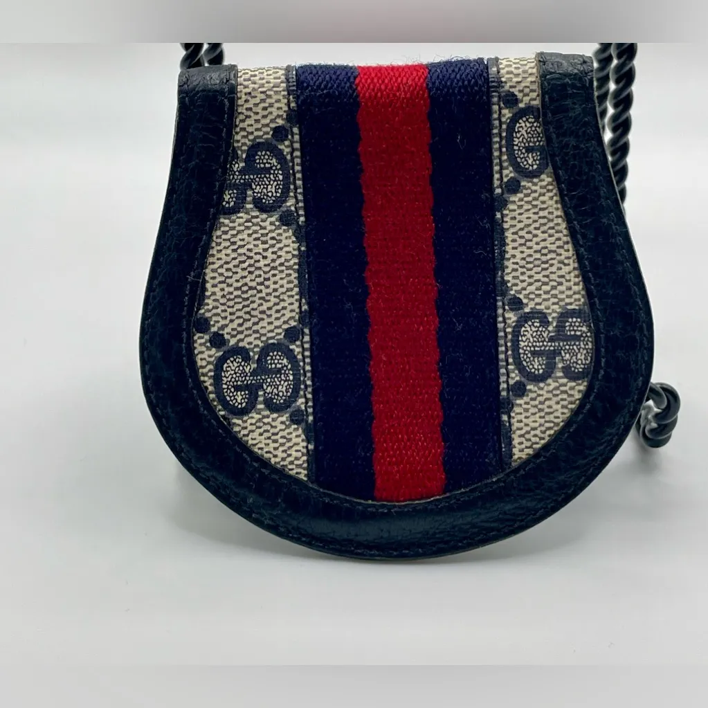 Gucci Coin Purse GG Coated Brown Canvas Web Navy & Red Stripe - Vintage - Image 2