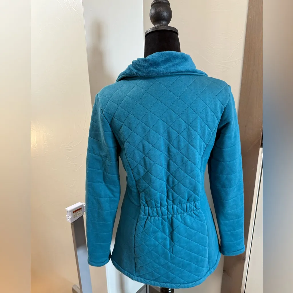 The North Face Caroluna Quilted Fleece Lined Jacket Full Zip Long‎ Length Teal S - Image 3