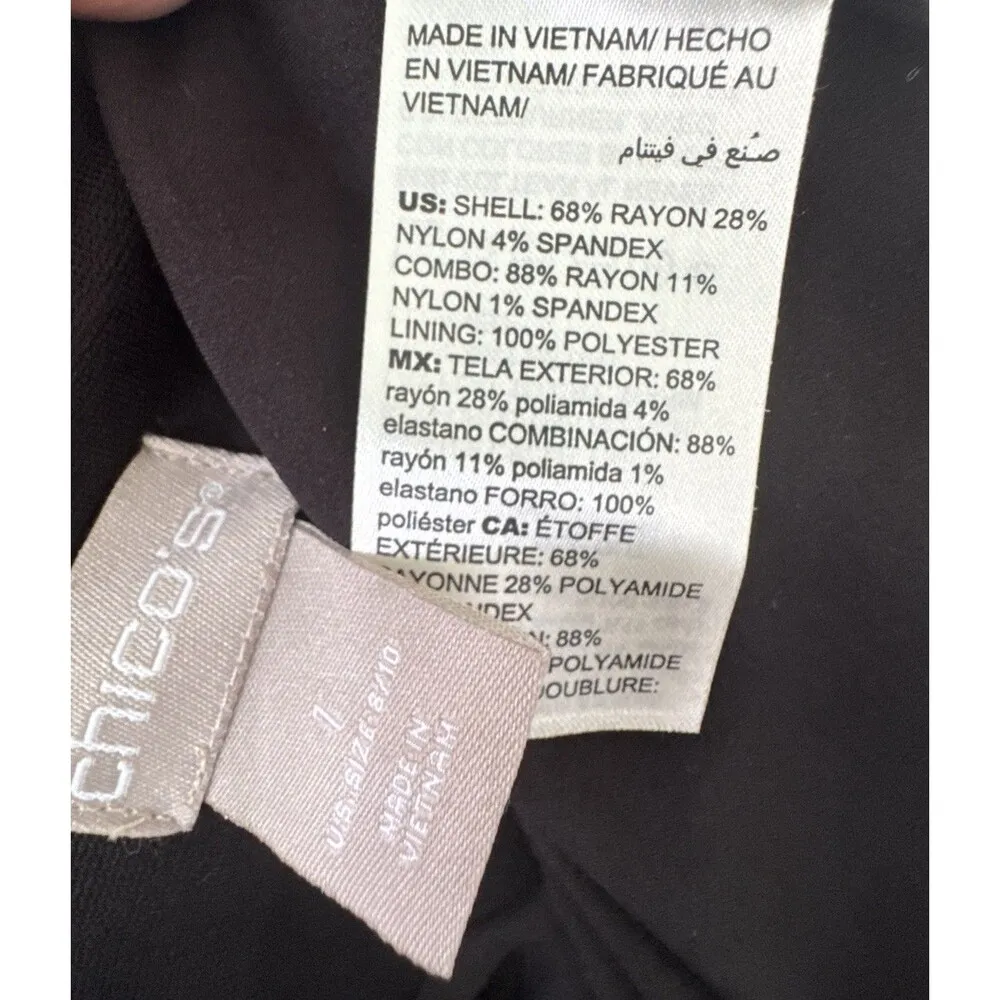 Chico's Black Rayon Blazer Size 1 Pro Collared V Neck Women's Jacket Fully Lined - Image 4
