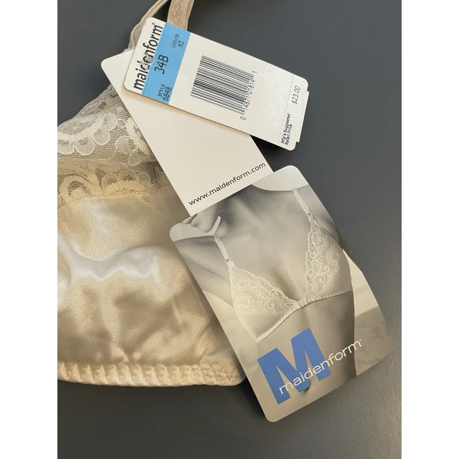 Vintage Maidenform Sweet Classic Bra 34B Ivory Lace Wireless Front 6848 New - Image 2