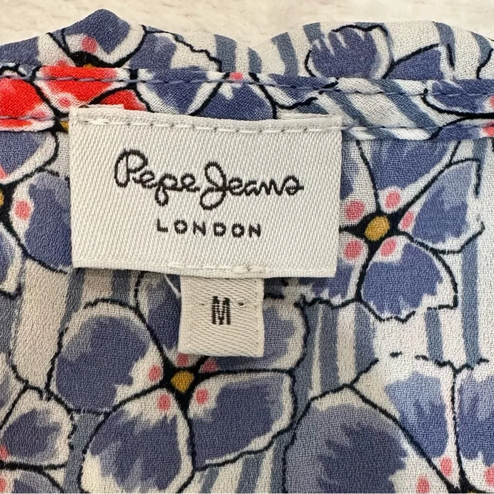 Pepe Jeans Summer Blue and Red Floral Romper with Ruffled Hem - Image 3
