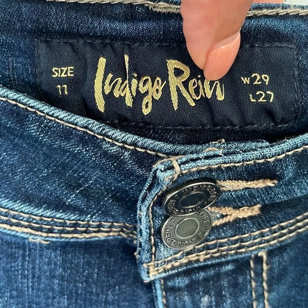 Indigo Rein Distressed Skinny Jeans Stretch Size 11 Juniors Medium Rinse Cropped - Image 7