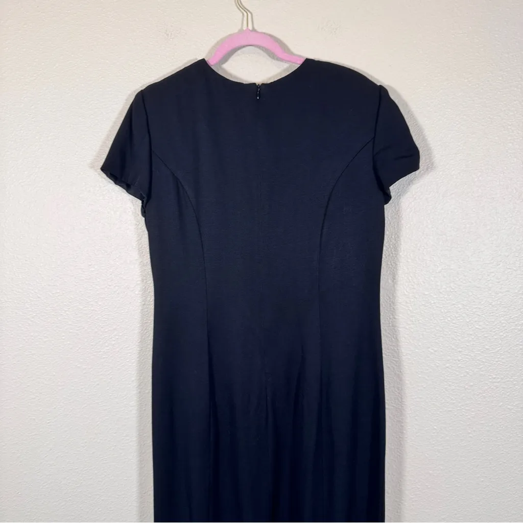 Vintage Black Short Sleeve Midi Dress Womens 14 Rhinestone Buttons 90s Coquette - Image 3