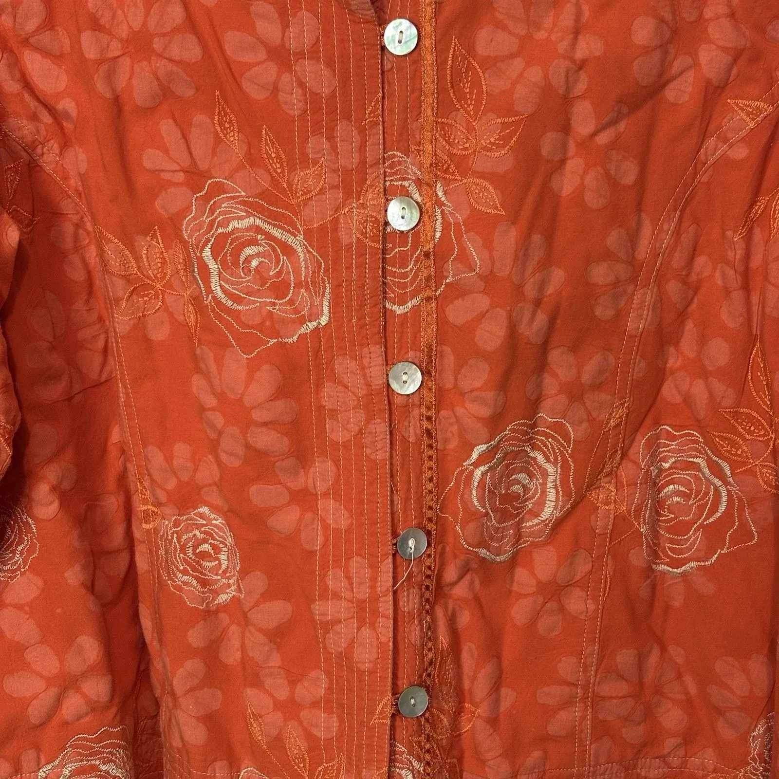 Vintage Mirasol Floral Jacket Womens Large Embroidered Orange Boho Bright Artsy - Image 2