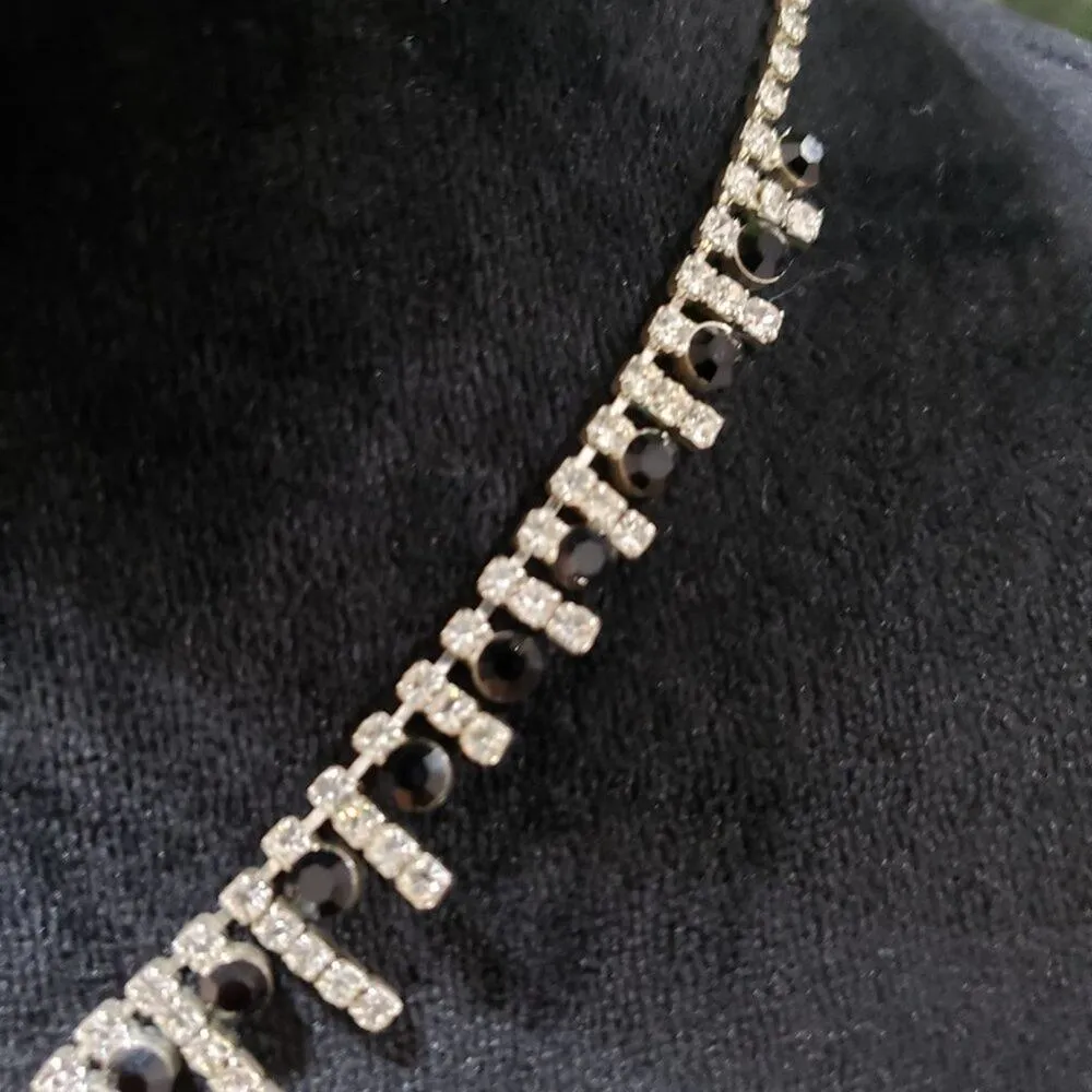 Womens Fashion Black White Shiny Rhinestones Collar Necklace with Lobster Clasp - Image 4