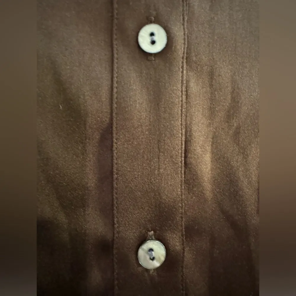 Laundry by Shelli Segal Vintage 90s  Chocolate Brown Silk Shirt Size 6 Y2K - Image 3