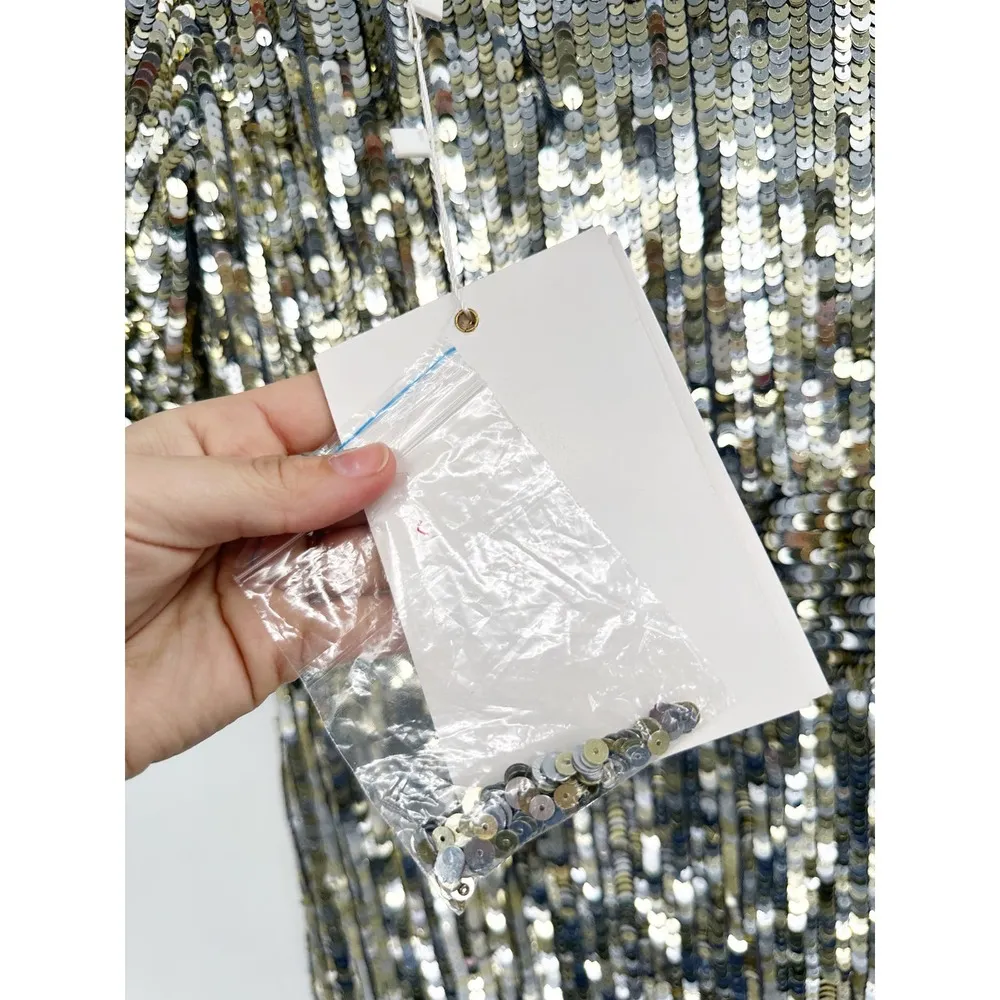 Mac Duggal 4707 Platinum Silver Sequined V-Neck Short Sleeve Evening Gown 14 - Image 6