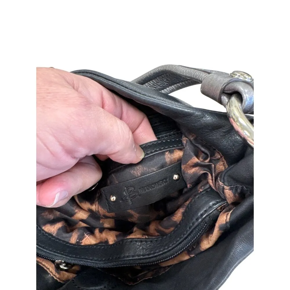 B. Makowsky Womens Black & Silver Leather Hobo Handbag Purse SKU 7813 Size M - Image 11