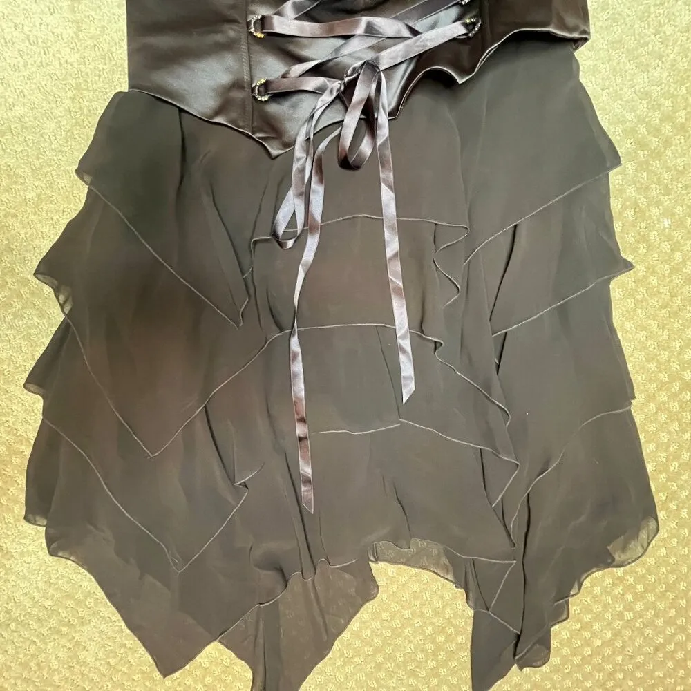 VTG Sarah McClintock Brown Corset Prom Dress Y2K 14 Fairycore Dark Grunge Gothic - Image 6