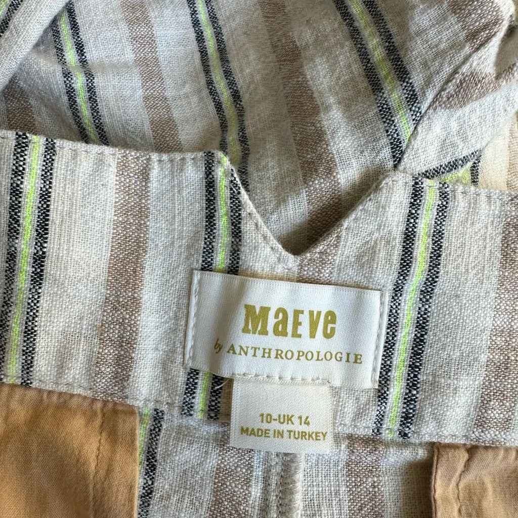 Maeve Anthropologie Sz 10 Pleated Striped Beige Crop Pants Cotton Resort Coastal - Image 7