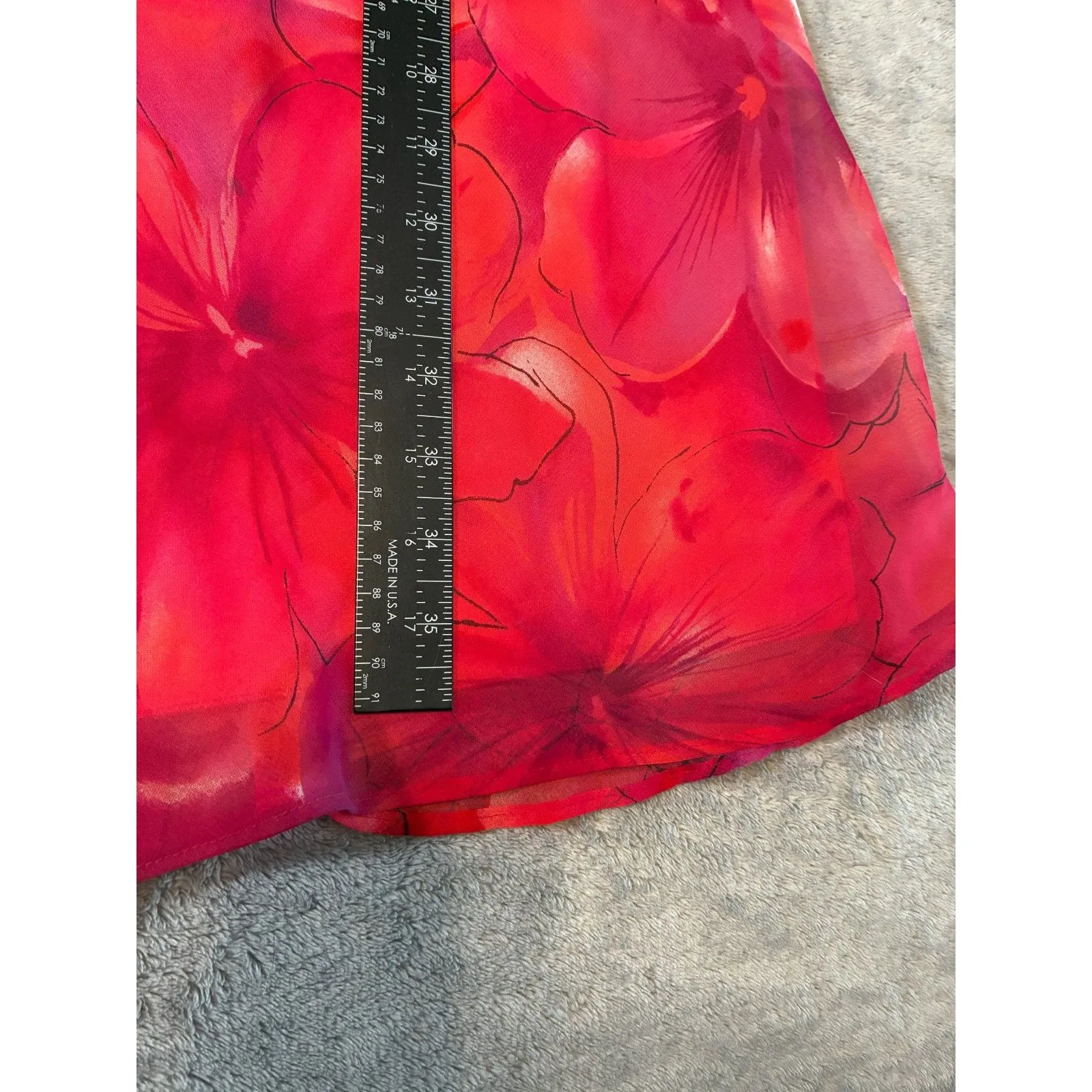 Alyn Paige Red Floral Dress Size 9/10 Made in USA 90s Fit & Flare Sheer - Image 7