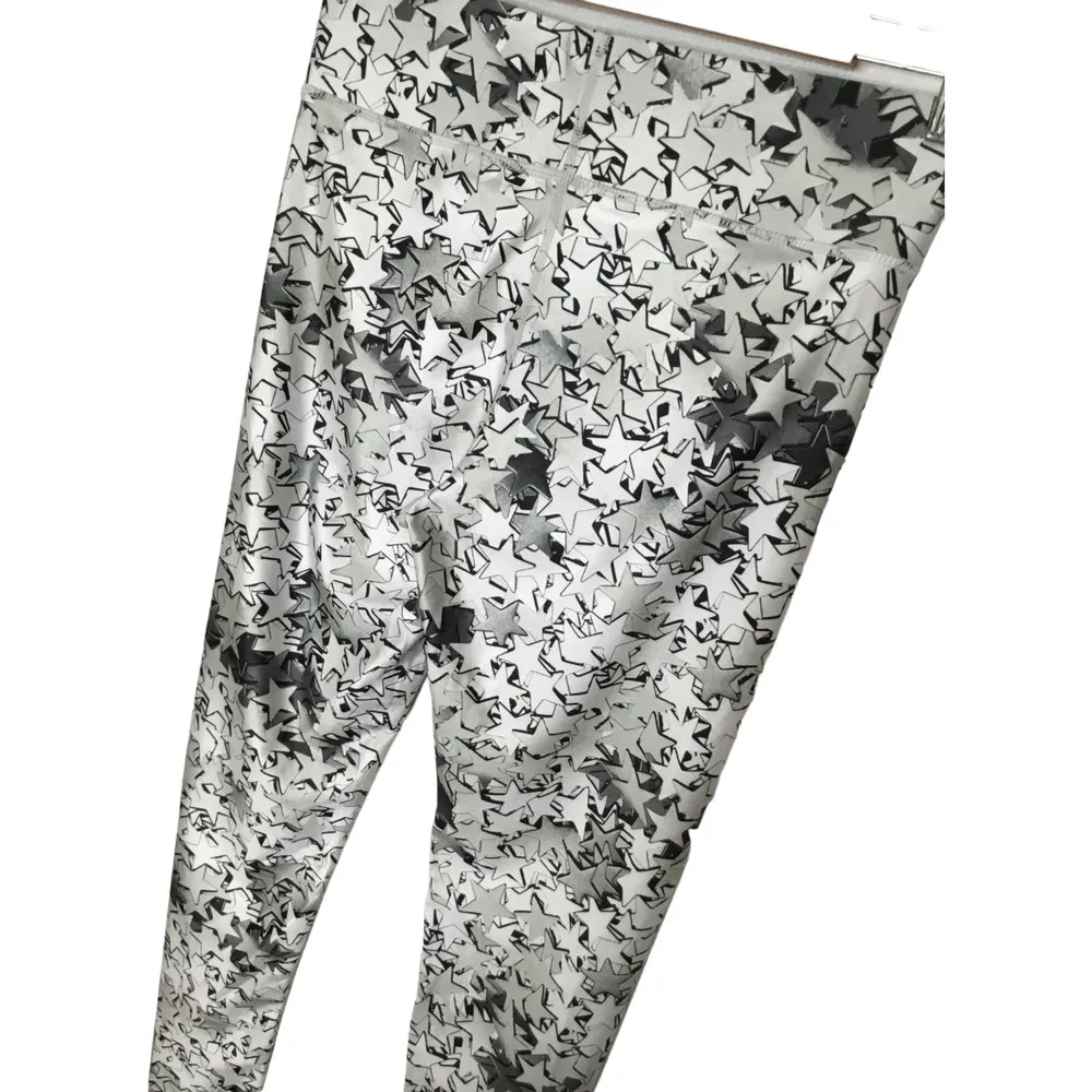 New Terez Leggings Womens M Silver Star Confetti High Waisted Full Length Gray - Image 4