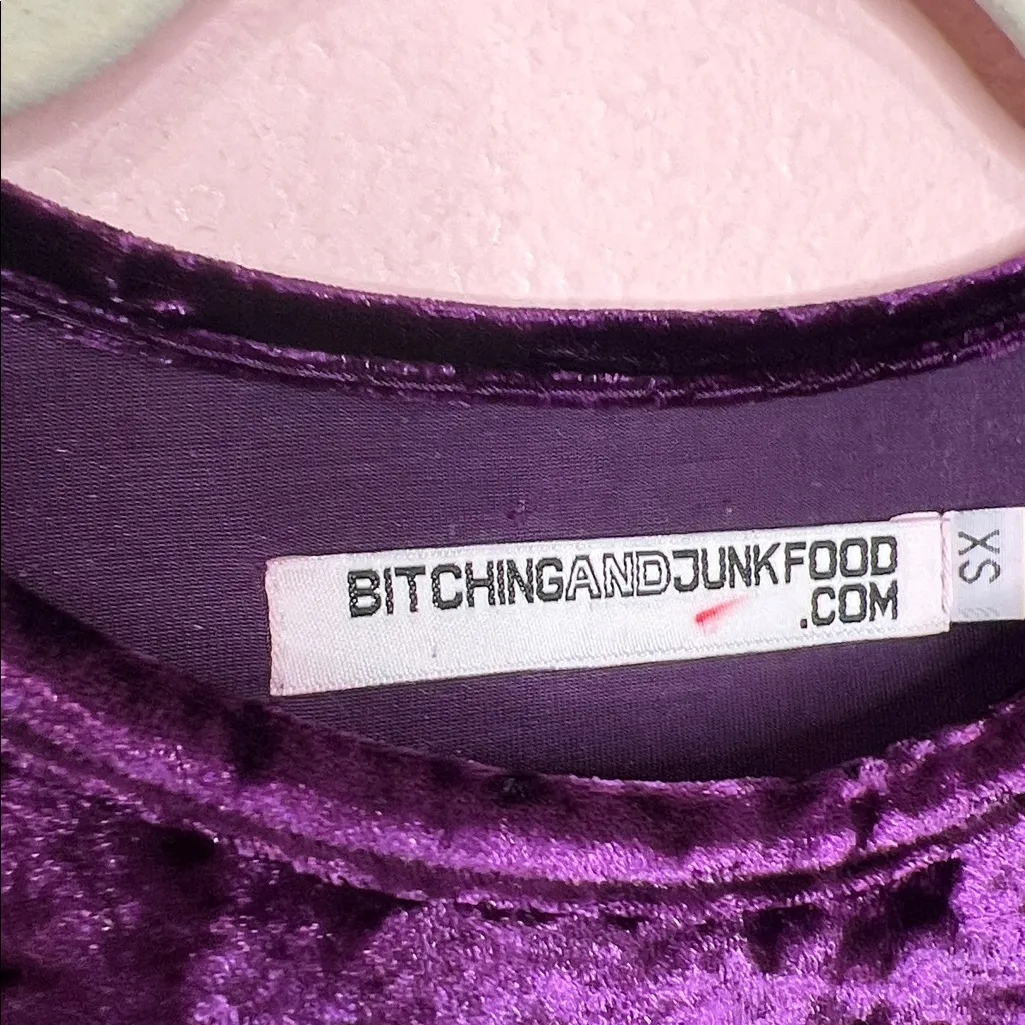 Junkfood Velvet Purple Long Sleeve Mini Dress. Size XS - Image 4
