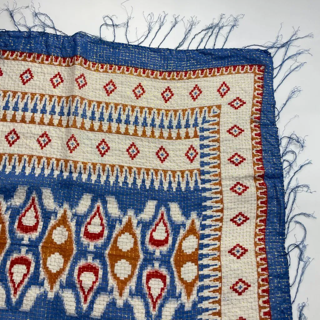 Fringe Scarf Square Southwestern Pattern Blue White Lightweight FLAWS Stripes - Image 5