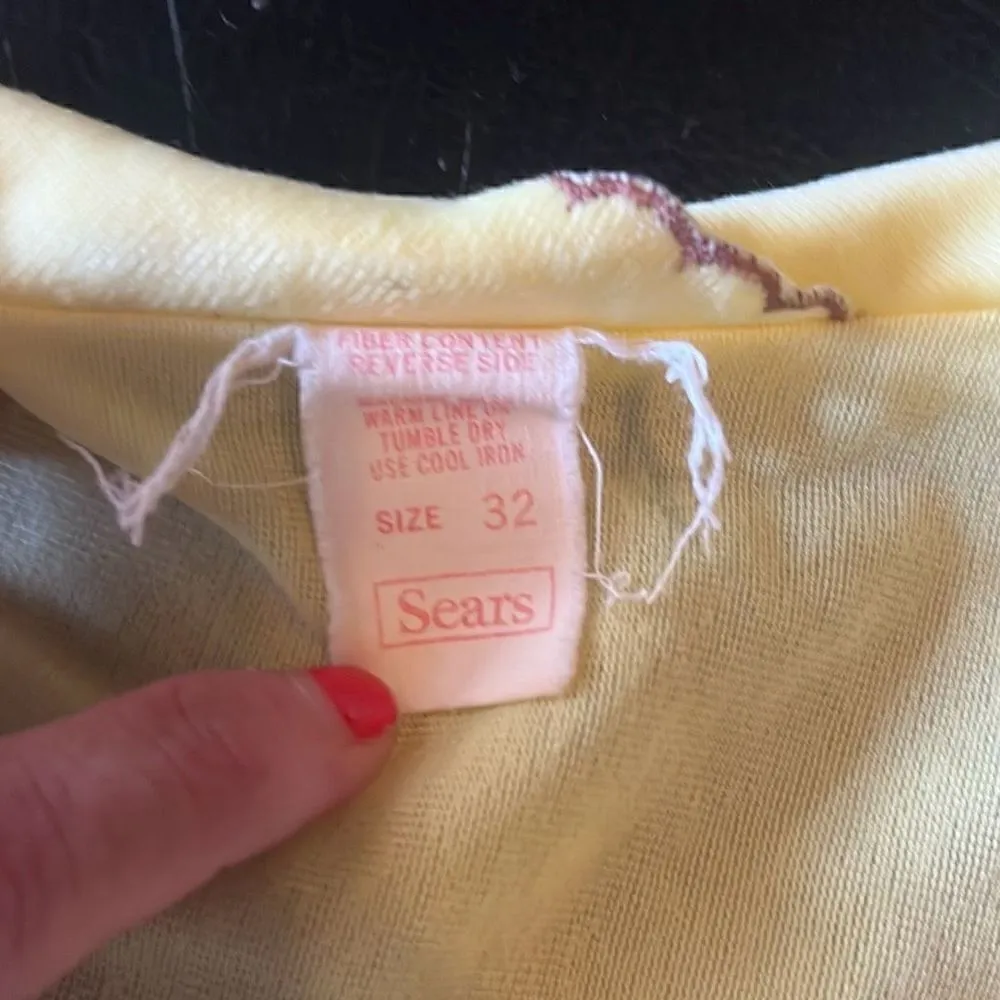Sears Womens Vintage 32 1980s Yellow Button Down Embroidered Pajama Top Shirt Size M - Image 5