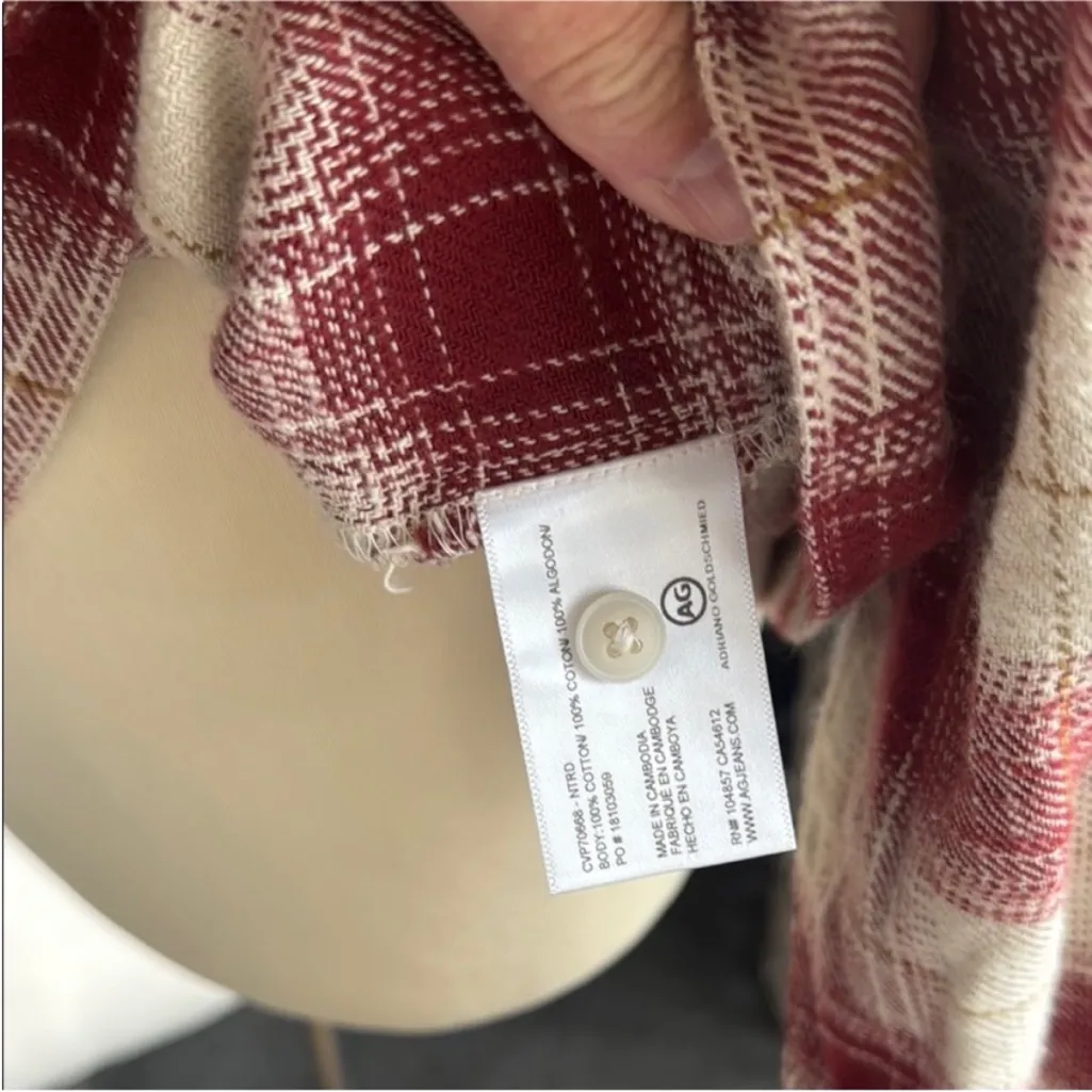 AG Adriano Goldschmied Red and White Plaid Utility Jacket - Image 9