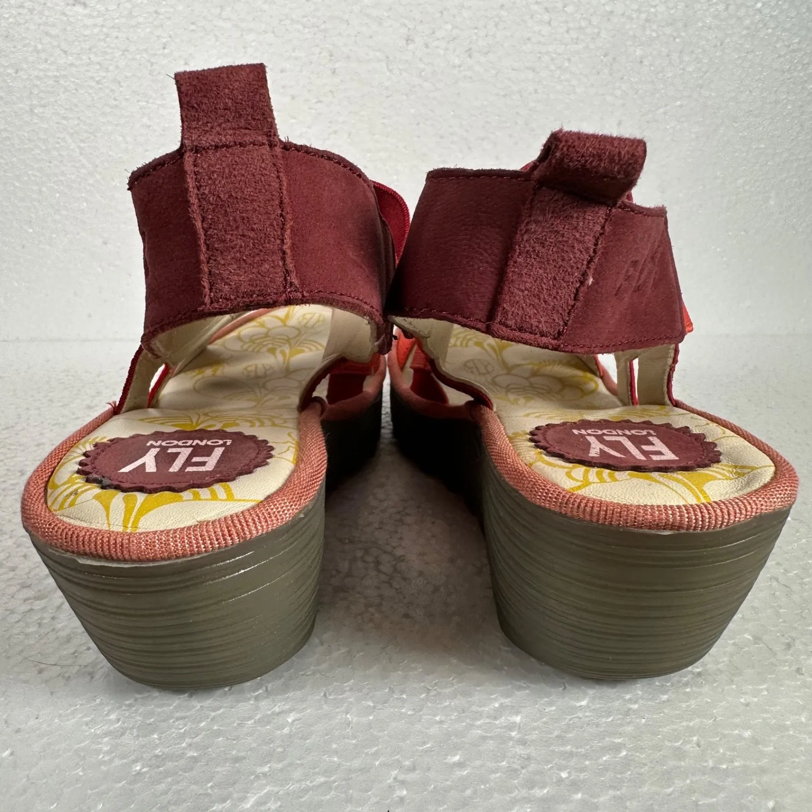 Fly London Yery Wedge Sandals Women's 39 Strappy Open Toe Red Orange 2.5" Heel - Image 7