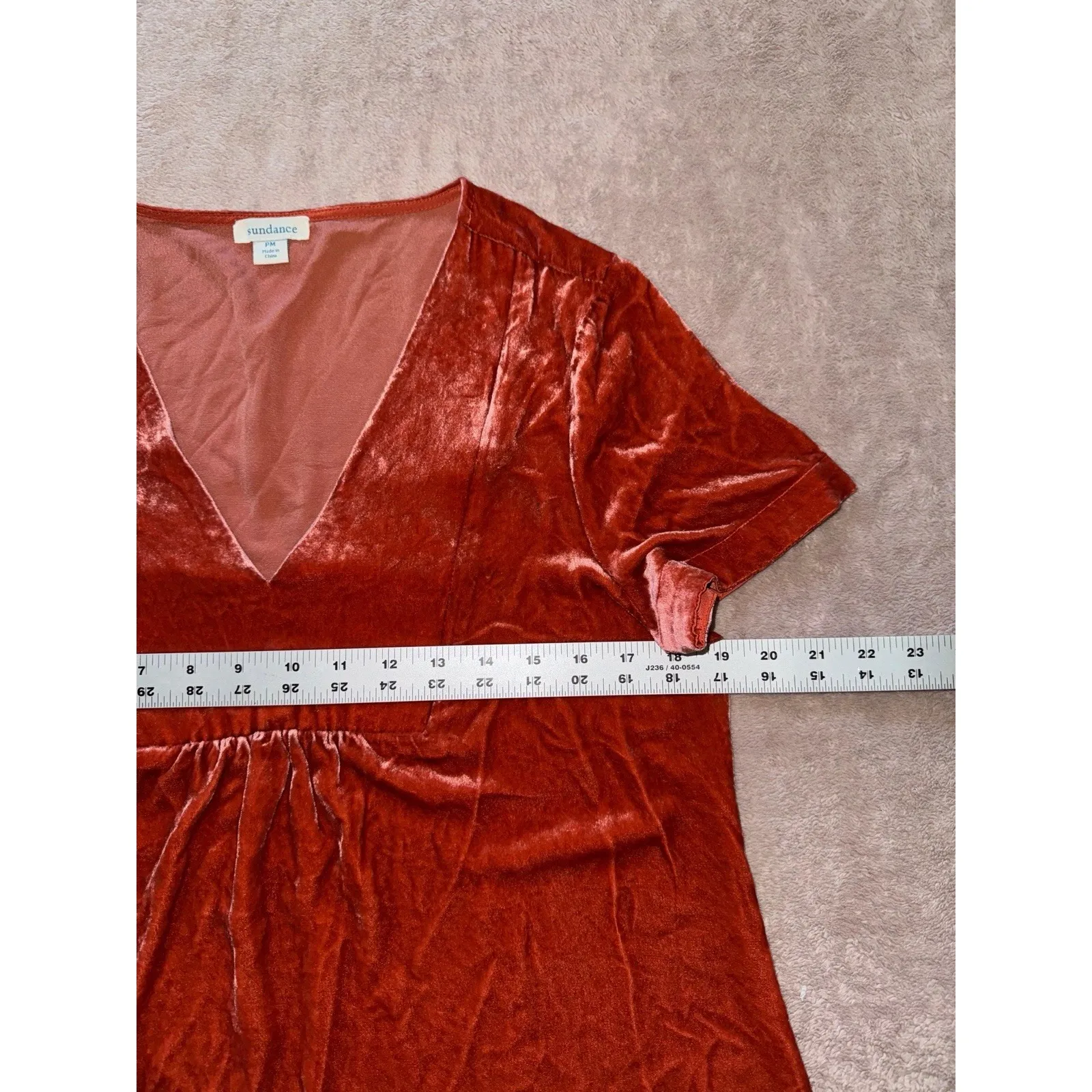 Sundance Catalog Red Velvet Top Short Sleeve Boho Babydoll‎ Sz Medium Petite - Image 6