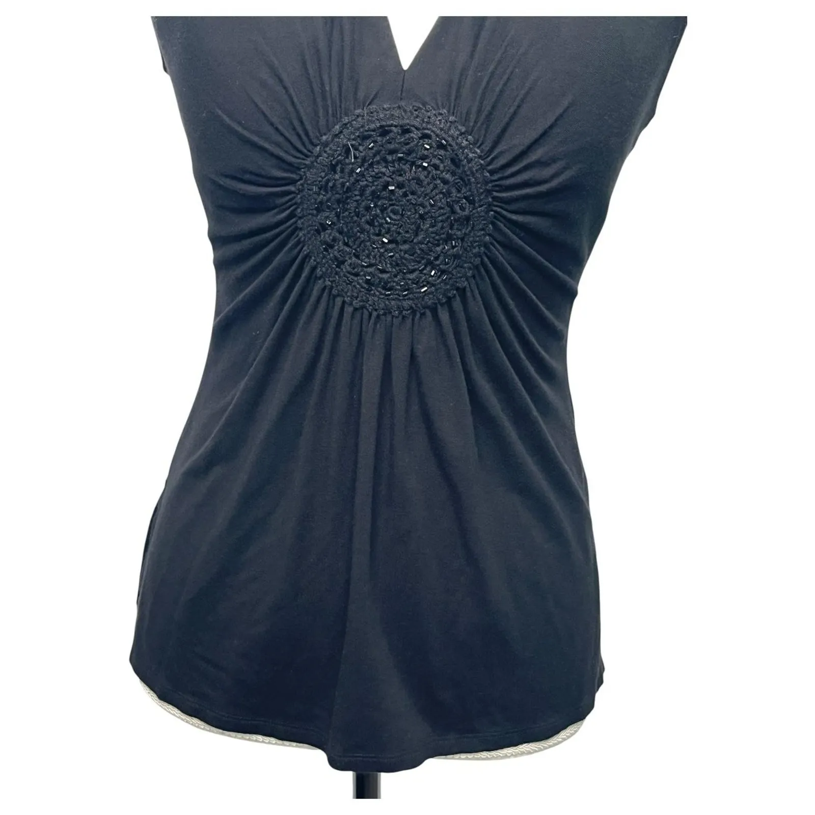 VTG Cache Halter Top Womens Medium Black Babydoll Crochet Boho Y2K Retro Fairy - Image 4