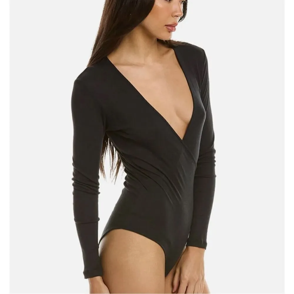 Ba&sh Womens Wrap V-Neck Long Sleeve Celia Bodysuit‎ Black Small NWOT - Image 3