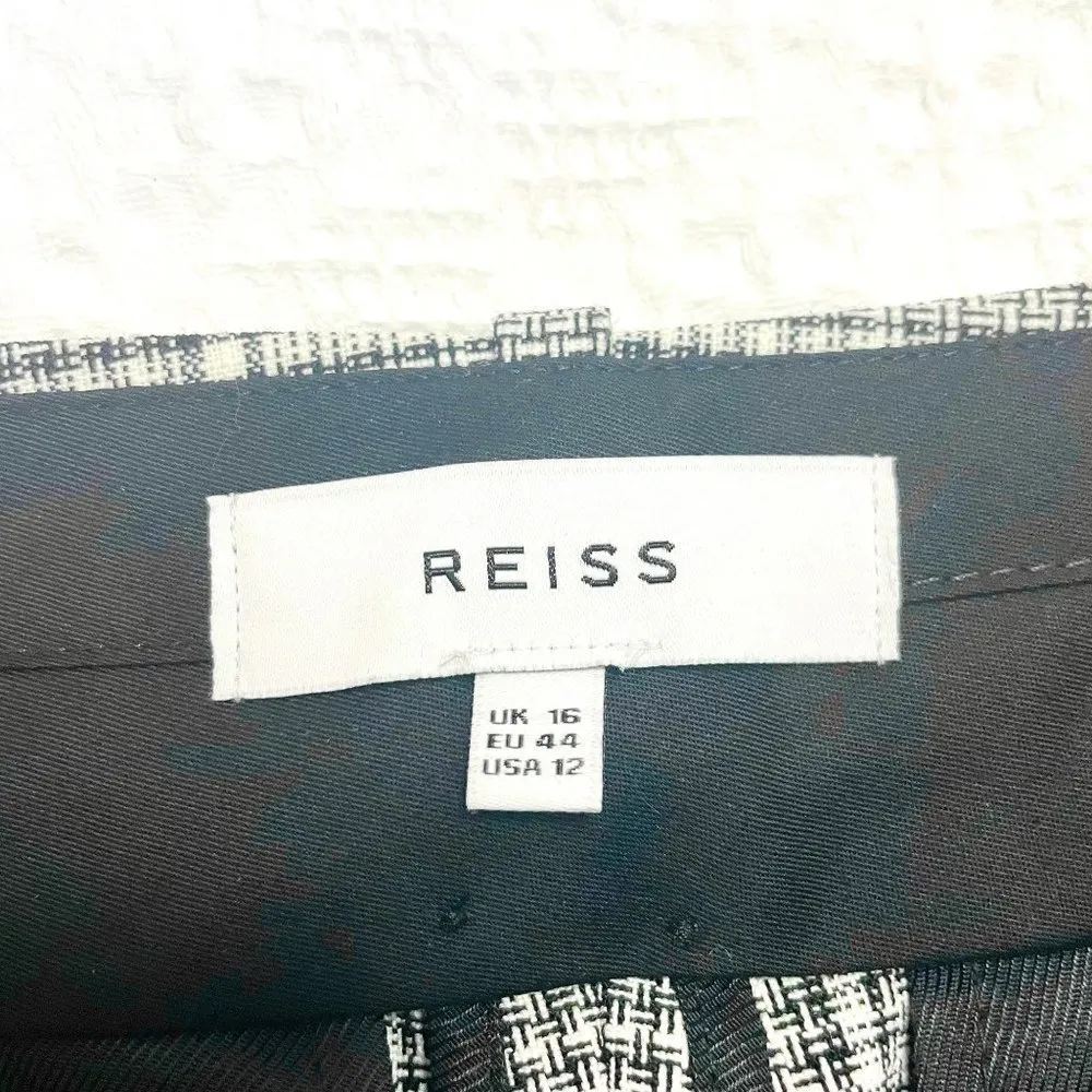 Reiss Alenna Slim Fit Tailored Trousers Black/White Plaid Work Pant Size 12 - Image 4